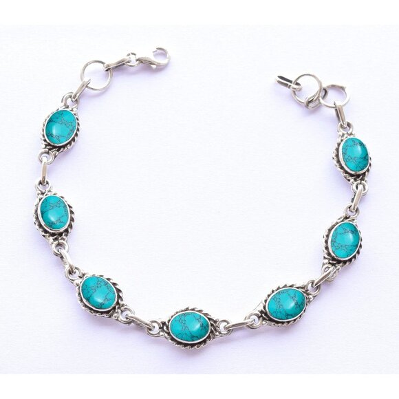 Turquoise Gemstone Silver-Plated Rope Chain Fidget Bracelet for Women